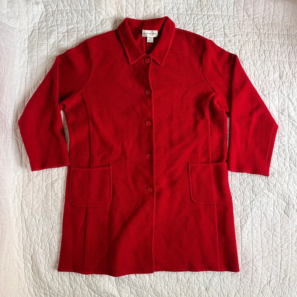 100% Wool Jacket Topcoat Red Button Down XL Festive Fall